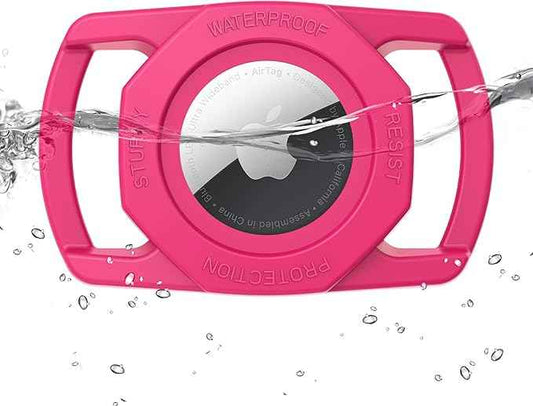 SANKALA Waterproof Airtag Case, [1 Pack] Airtag Dog Collar Holder, TPU & Silicone Full Body Covered Anti-Lost Apple Air Tag Holder Protective Case, Rose Red
