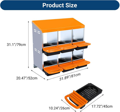Chicken Nesting Box, 6 Hole 2 Layer Hen Nest Boxes, Roll Away Eggs Laying Boxes,Cleanable Pull Out Hen Roosting Boxes