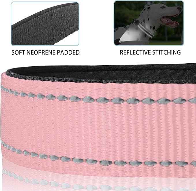 JSXD AirTag Dog Collar, Night Reflective Nylon Dog Collar for Small Medium Large Dogs,Lockable Quick Release Buckle,Padded Breathable Pet Collar with AirTag Holder (Pink, Small)