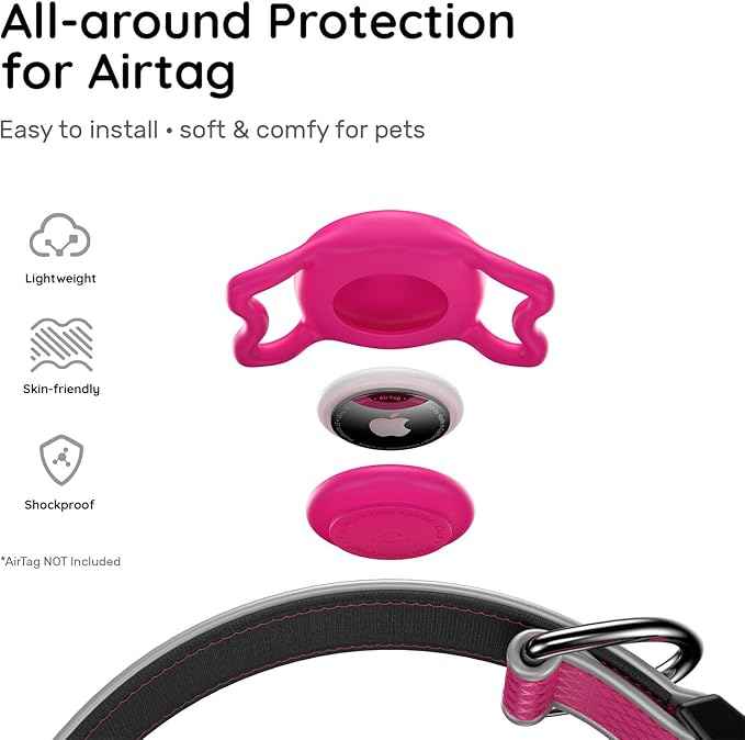 Airtag Dog Collar, IPX8 Waterproof Air Tag Dog Collar Holder | Reflective Ultra-Durable | Soft Padded | Safety Locking Buckle | Fit Miedium Dogs (Rose Red M(12.6"-19.6"))
