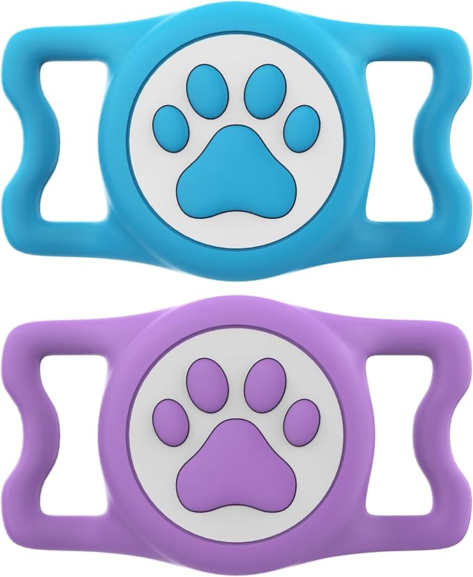 IP68 Waterproof for AirTag Dog Collar Holder, Silicone Dog Air tag Holder for Apple AirTag (Blue&Purple)
