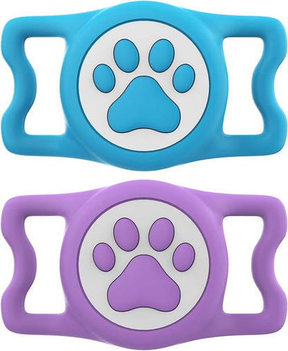 IP68 Waterproof for AirTag Dog Collar Holder, Silicone Dog Air tag Holder for Apple AirTag (Blue&Purple)