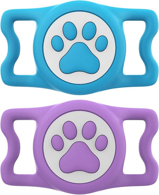 IP68 Waterproof for AirTag Dog Collar Holder, Silicone Dog Air tag Holder for Apple AirTag (Blue&Purple)
