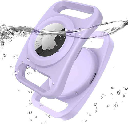 SANKALA Airtag Dog Collar Holder, [2 Pack] Waterproof Dog Airtag Holder, Silicone Full Body Covered Anti-Lost Protective Apple Air Tag Holder for Pet Collar - Fits All Width Collars, Purple