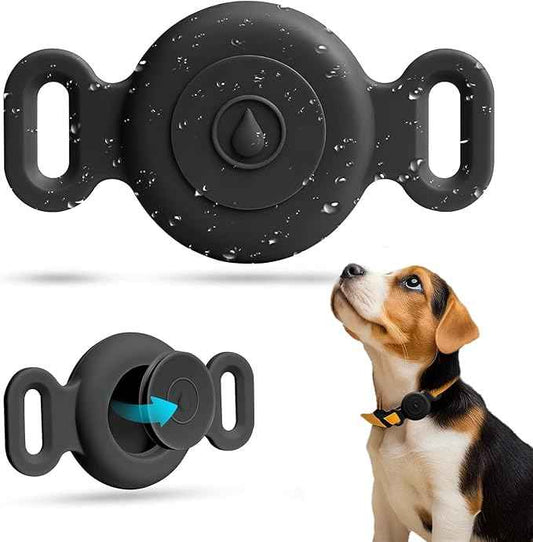 Dog Safety Pendant, Collar Holder for AirTag 2nd & 1st Gen, Pet Tracker Accessory for Dog GPS Tracking, Durable Silicone, Waterproof & Shock-Resistant, Anti-Scratch Anti-Loss (Black, Small)