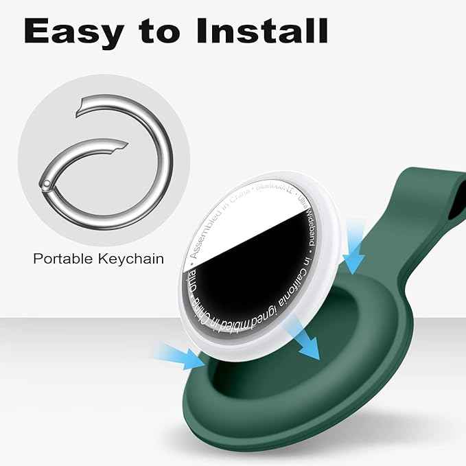 Compatible with AirTag Case Keychain for Air Tag Holder Silicone for AirTags Key Ring Cases Tags Chain for Apple for AirTag GPS Item Finders Accessories，Dark Green