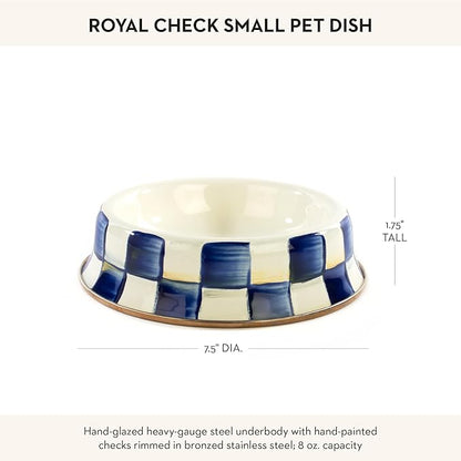 MACKENZIE-CHILDS Pet Bowl, Cute Cat and Dog Bowl for Food and Water, Blue-and-White Royal Check, Small