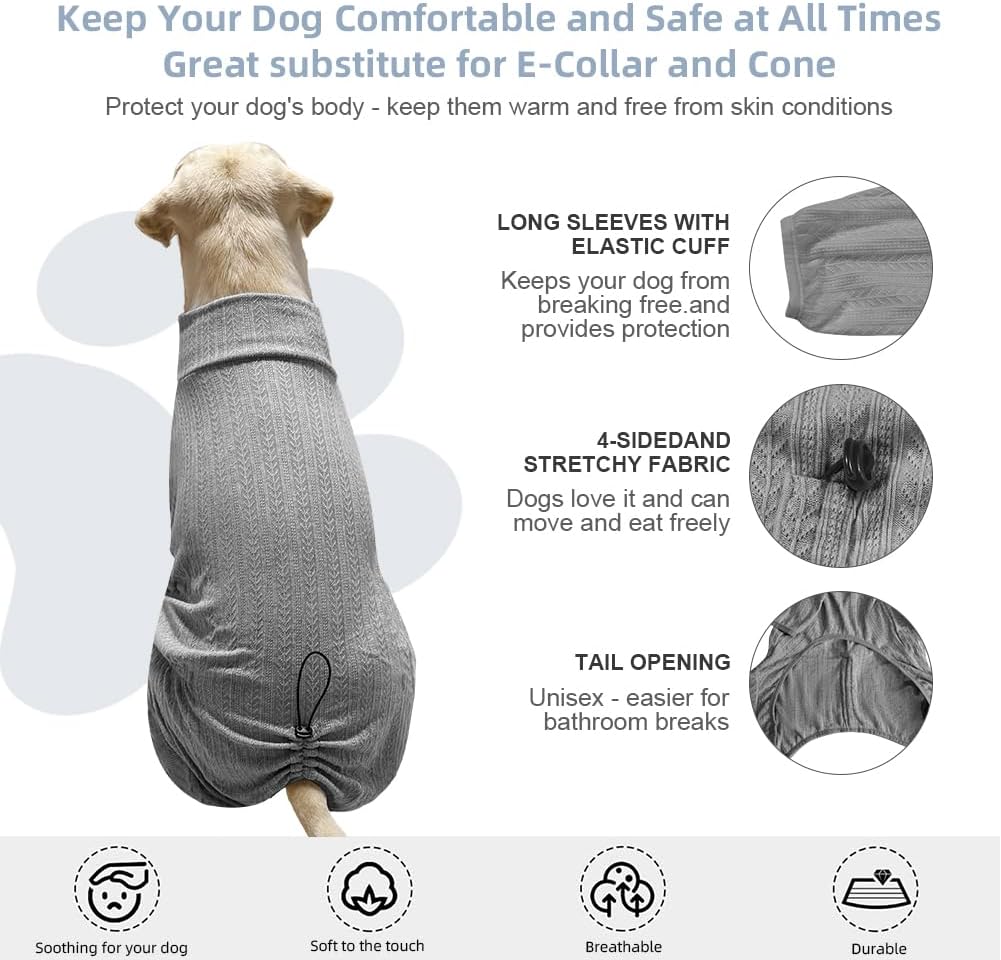 Dog Pyjamas PJS Sweater Clothing and Loungewear Suitable for Large to Giant Breeds of Dogs, Neutering Suits, Extra-Large Stretch Fabric, Four-Legged Dogs Clothes Pyjamas (Sweater Gray, L)