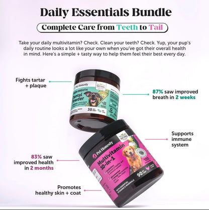 Dog Breath Freshener Dental Powder for Teeth Cleaning Plaque Off, Dental Care for Large Dogs, Tartar Remover for Teeth with Natural Herbal Blend + Postbiotics (Mint - 60 Servings)