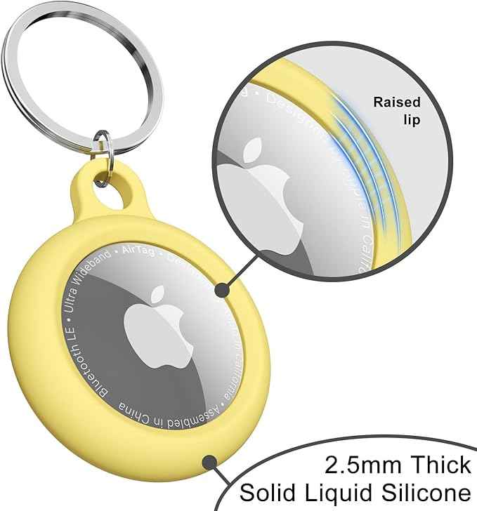 oakxco for Airtag Keychain Silicone, Airtag Holder with Key Ring, Air Tag Cover Cute Accessories for Kids, Luggage, Car Dog Collar, Car, Compatible with Apple Airtag Case Waterproof Tracker, Yellow