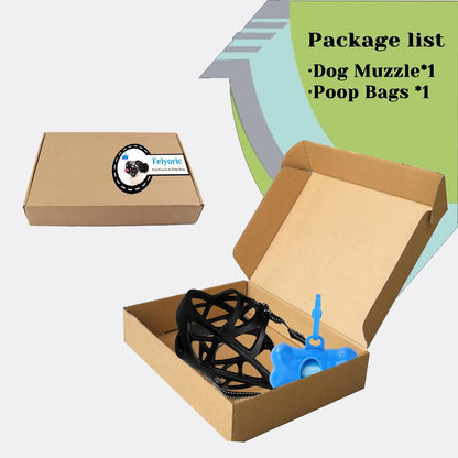 Dog Muzzle, Breathable Basket and Soft Cage Black Dog Mouth Cover,Anti-Biting, Barking and Chewing for Small Medium Large Dogs, 1 Pack Poop Bags for Dogs (L)