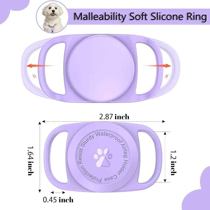 Airtag Dog Collar Holder, [1 Pack] Waterproof Protective Case for Apple AirTag, Durable & Lightweight with Full-Body Protection, Soft Silicone, Purple