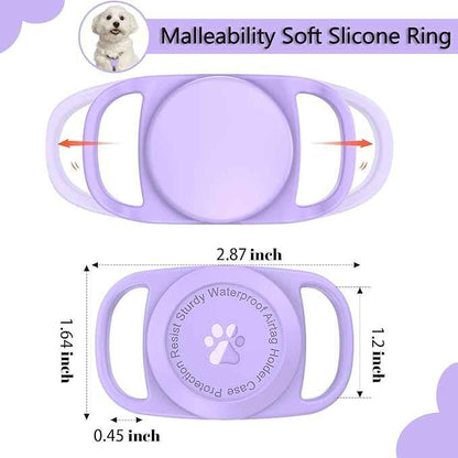 Airtag Dog Collar Holder, [1 Pack] Waterproof Protective Case for Apple AirTag, Durable & Lightweight with Full-Body Protection, Soft Silicone, Purple
