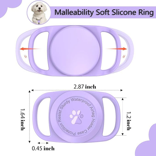 Airtag Dog Collar Holder, [1 Pack] Waterproof Protective Case for Apple AirTag, Durable & Lightweight with Full-Body Protection, Soft Silicone, Purple