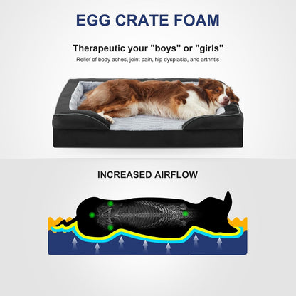 FURTIME Orthopedic Dog Bed for Extra Large Dogs - XL Washable Dog Sofa Bed Large, Supportive Foam Pet Couch Bed with Removable Washable Cover, Waterproof Lining and Nonskid Bottom, Black