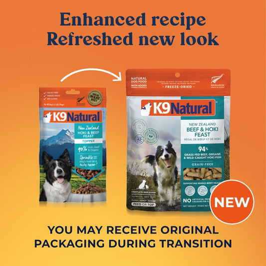 K9 Natural - Grain Free Freeze Dried Dog Food Topper - Hoki & Beef, 3.5oz