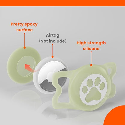 Waterproof Airtag Dog Collar Holder for Apple Air Tag, Silicone Glow Dog Airtag Holder for Dogs & Cats Collars(Luminous)