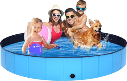 Foldable Dog Pool - 79" x 12" Anti-Slip Portable Dog Swimming Pool, Hard Plastic Collapsible Kiddie Pool for Outdoor and Indoor for Pets Dogs Cats and Kids
