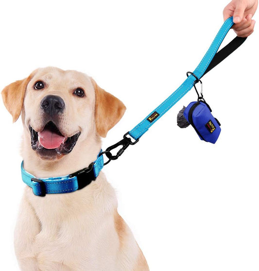 PLUTUS PET Short Training Dog Leash with Padded Handle for Medium Large Big Dogs,18 Inch Heavy Duty Strong Traffic Leash with Carabiner Clip for Climbing Walking or Guiding Blind(18”,Blue
