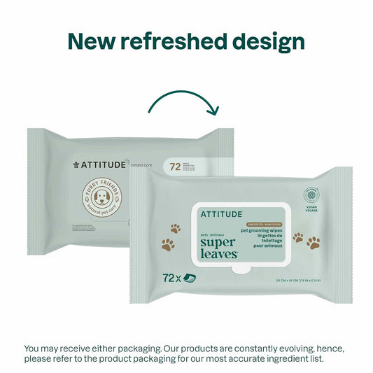 ATTITUDE Pet Wipes for Dogs & Cats, 99% Water, EWG Verified, Gentle & Unscented Cleaning Wipes for Paws, Ears, Face & Body, Deodorizing, Safe for Puppies & Kittens, 72 count