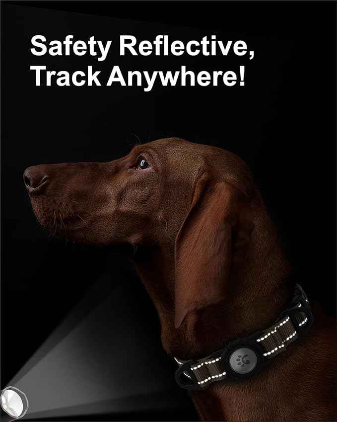 TagME Airtag Dog Collar,Waterproof Reflective Pet Collar with Airtag Holder,Soft Padded and Double D-Rings for Extra Large Dogs,Brown