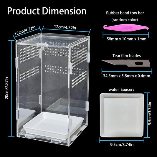 Acrylic Jumping Spider Enclosure,Reptile Enclosure,Bug Habitat, for Small Tree Dwelling Reptiles,Arboreal Tarantula Enclosure, Spider Terrarium Kit,Plastic Terrarium(4.7" X 4.7" X 8")