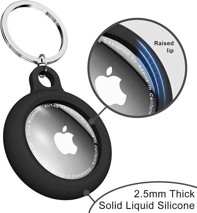 oakxco for Airtag Keychain Silicone, Airtag Holder with Key Ring, Air Tag Cover Cute Accessories for Kids, Luggage, Car Dog Collar, Car, Compatible with Apple Airtag Case Waterproof Tracker, Black