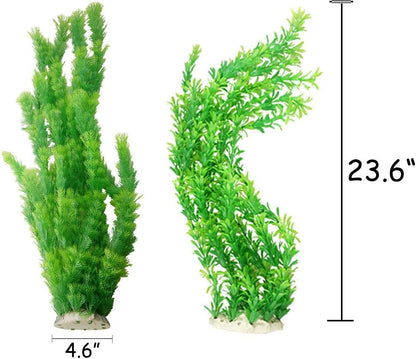 Hamiledyi Aquarium Plants Plastic Decor Fish Tank Green Decorations Plants Ornament Safe for All Fish,Extra Large 23-inch Tall, 2 Pack（Green Style A）