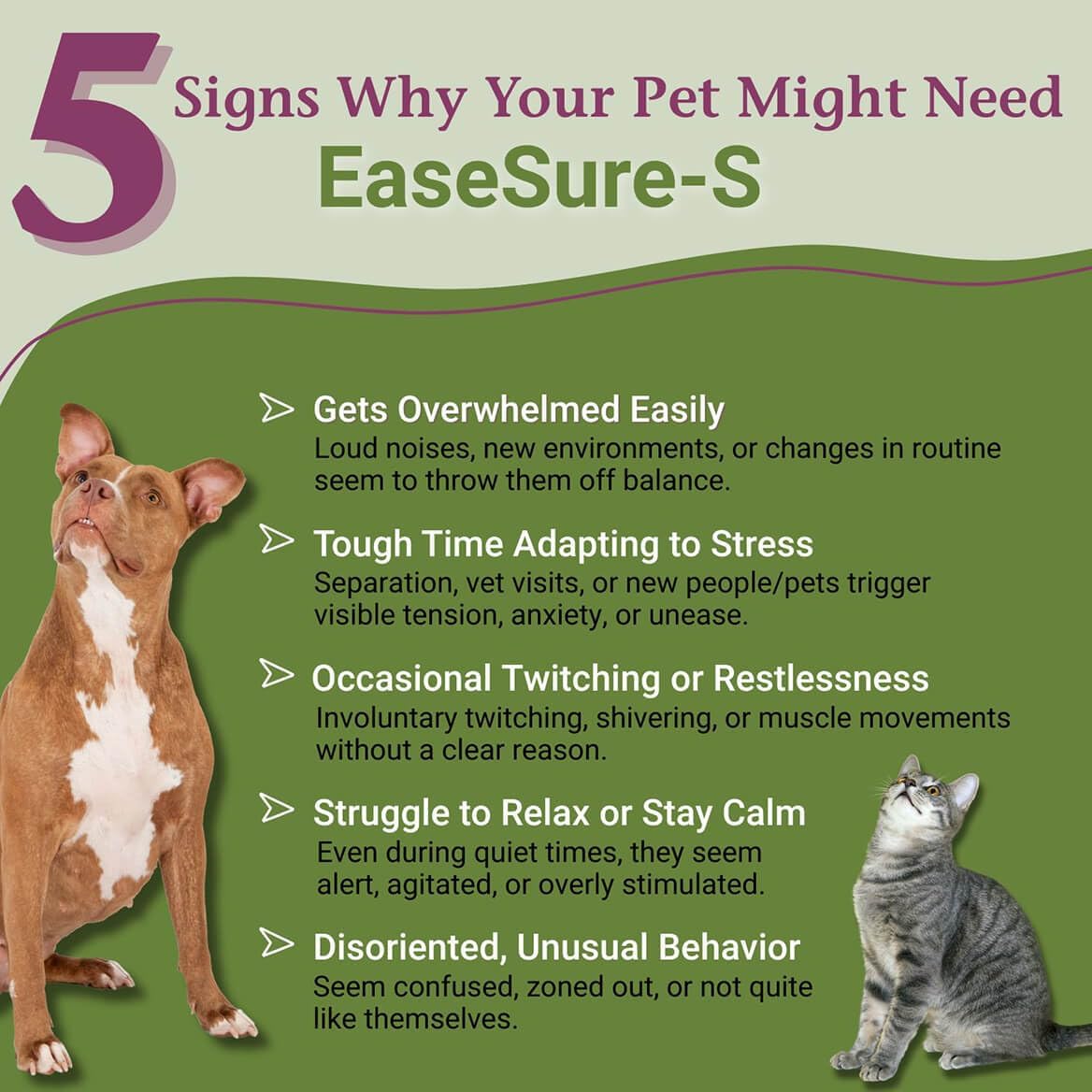 PetAlive EaseSure-S - Dog and Cat Calming Drops - Herbal Pet Supplement to Relax and Reduce Involuntary Muscle Movements, Twitching - Care for Cats and Dogs - 59 mL