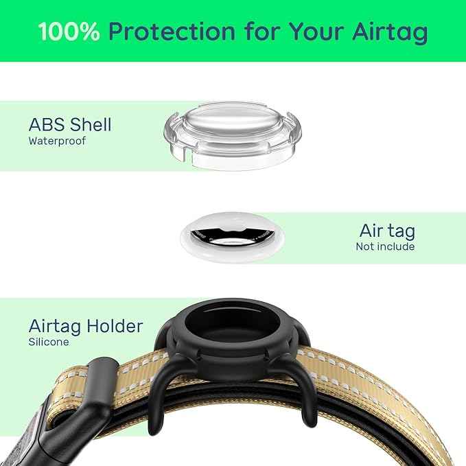 Dog Collar with QR Code, Reflective Dog Collar, Soft Neoprene Padded & Safety Locking Buckle Adjustable Pet Collar (Brown, M-with Airtag Holder)