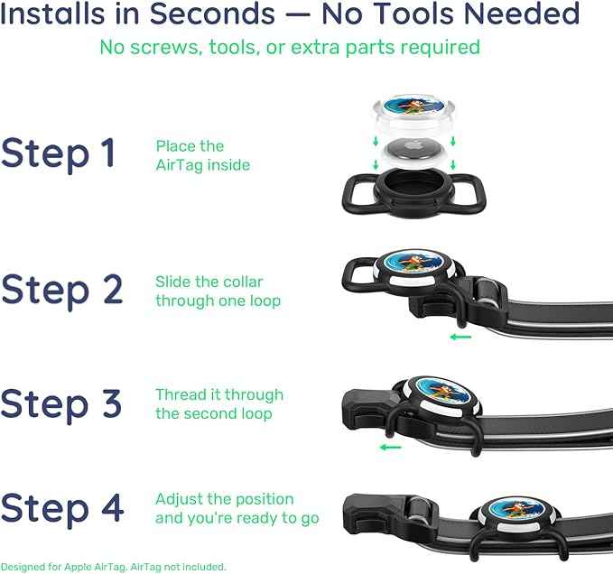 Dog AirTag Holder for Dog Collar, Soft Silicone Slide-On Case for Apple AirTag, No-Dangle Quiet Protective Holder with Eye-Catching Pet Character Designs, Black-Surfer