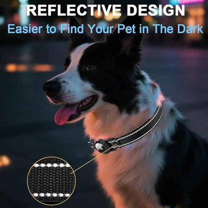 Airtag Dog Collar with Waterproof Air Tag Holder, Integrated Reflective Pet Collar with Soft Padding, Adjustable Nylon Collar for Small Medium Large Dogs, Black,XL (18.1"-27.5")