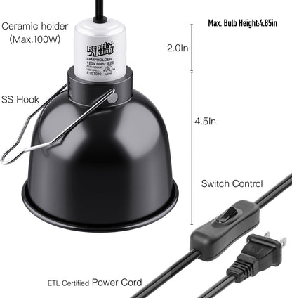 Reptile Light Fixture, 5.5'' Standard Dome for Reptile Basking Bulb Light/Heat Lamp/Ceramic Heat Emitter, 5.5 Inch Light Dome