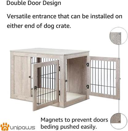 unipaws 36 Inch Furniture Style Dog Crate for Medium Dogs, Indoor Puppy Kennel with Door, Modern Decorative Wood Wire Pet Cage, Pretty Cute End Side Table Nightstand, Weathered Grey