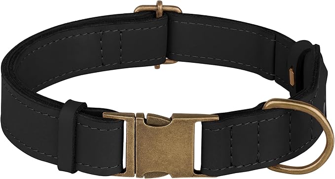 AirTag Dog Collar - Genuine Leather Dog Collar with Apple AirTag Holder and Metal Buckle - Smart GPS Tracking Pet Collars (Black, L, 17"-21" Neck Fit)