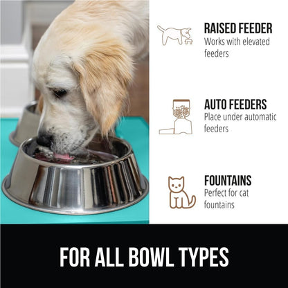 GORILLA GRIP 100% Waterproof Raised Edge BPA Free Silicone Pet Feeding Mat, Dog Cat Food Mats Contain Spills Protects Floors, Placemats for Cats and Dogs Water Bowl, Pets Accessories 16x10, Turquoise