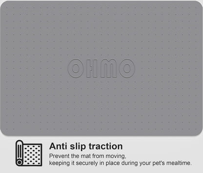 OHMO Dog Food Mat, Silicone Waterproof Cat Food Mat, Non-Skid Spill Proof Pet Feeding Mat for Food and Water, Easy to Clean Dog Placemat(Grey, 18.9" x 11.8")