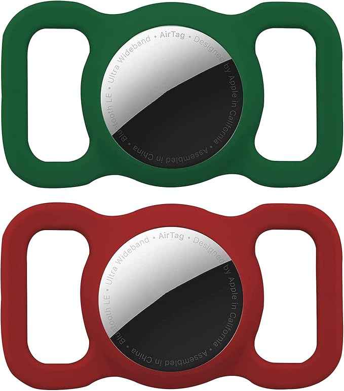 2 Pack Protective Air tag Case for Dog Collar, Pet/Dog Collar Holder Case Compatible with Apple Air Tag, Waterproof Air tag Loop for GPS Tracker Lightweight Soft Anti Scratch Anti Lost Green Wine