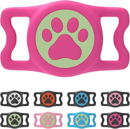 Waterproof Airtag Holder for Dog Collar,Stretchy Silicone|Full Body Covered|AirTag Holder Glow in the Dark (Rose Red-Luminous)