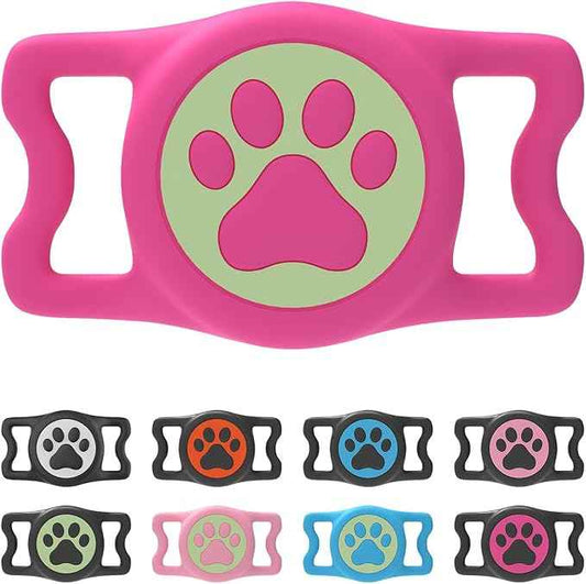 Waterproof Airtag Holder for Dog Collar,Stretchy Silicone|Full Body Covered|AirTag Holder Glow in the Dark (Rose Red-Luminous)