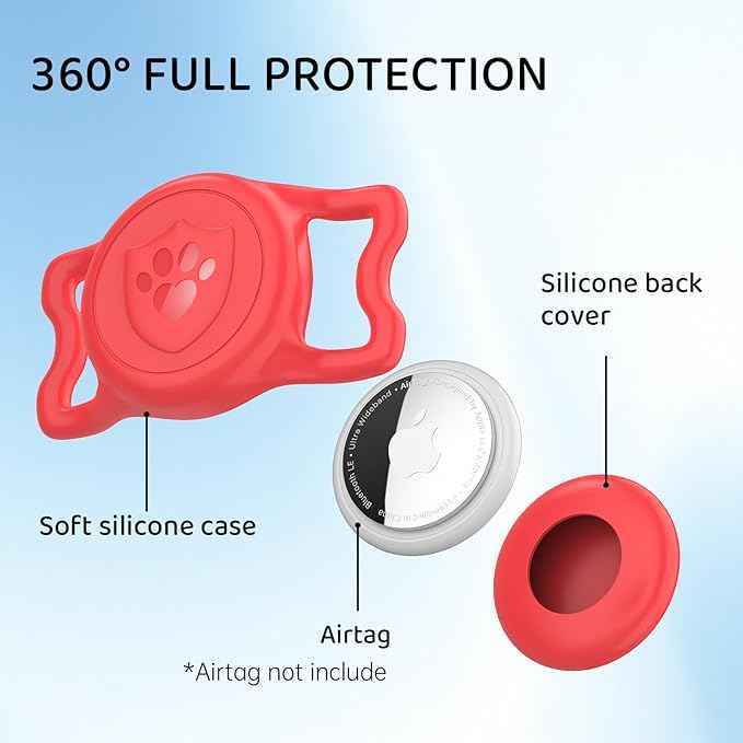 for Airtag Dog Collar Holder – IP68 Waterproof Dog Air Tag Holder for Dog Collar, Anti-Lost & Durable Silicone Case, Compatible with Apple AirTags (Red)