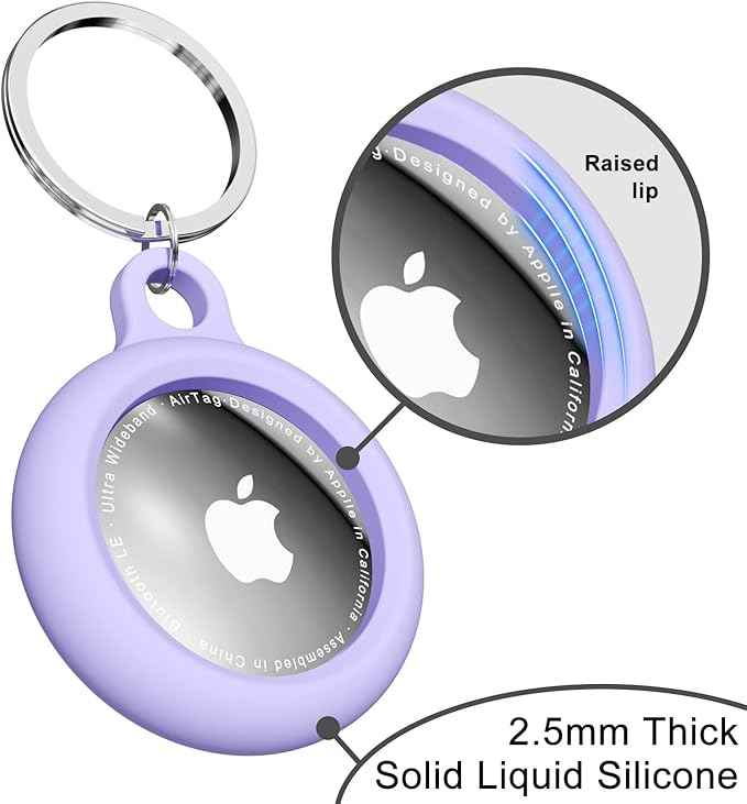 oakxco for Airtag Keychain Silicone, Airtag Holder with Key Ring, Air Tag Cover Cute Accessories for Kids, Luggage, Car Dog Collar, Car, Compatible with Apple Airtag Case Waterproof Tracker, Lavender