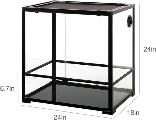 REPTIZOO 45 Gallon Glass Reptile Terrarium 24" x 18" x 24" Knock-Down Reptile Tank with Double Hinge Door and Top Screen Ventilation Easy Assembly Terrarium