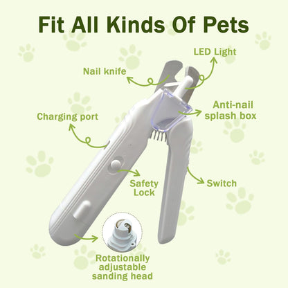 2-in-1 Dog Nail Grinder & Dog Nail Clippers Trimmers for Large Medium Small Dogs Cats Pets Claw Trimmer with LED Lights (White)