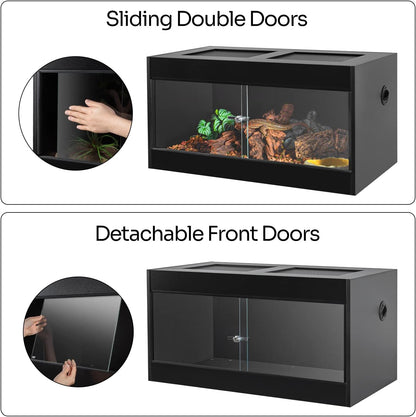 OIIBO 50 Gallon Reptile Original Wood Enclosure, Reptile Terrarium with Double Hinge Sliding Doors and Top Screen Ventilation Black Reptiles Habitat Lounge (Knock-Down) (36"x18"x18")