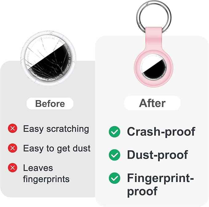 Compatible with AirTag Case Keychain for Air Tag Holder Silicone for AirTags Key Ring Cases Tags Chain foe for Apple for AirTag GPS Item Finders Accessories，Pink