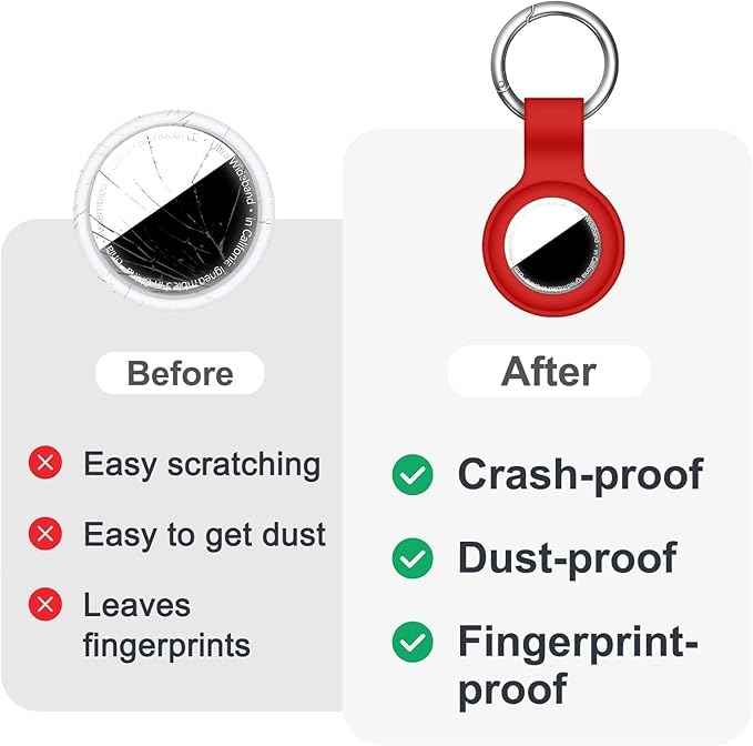 Compatible with AirTag Case Keychain for Air Tag Holder Silicone for AirTags Key Ring Cases Tags Chain for Apple for AirTag GPS Item Finders Accessories，Red