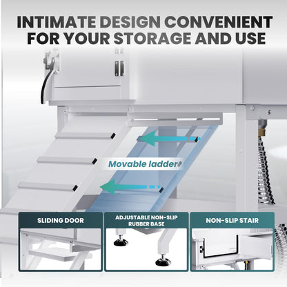 Dog Washing Station for Home, 38" White Professional Stainless Steel Dog Grooming Tub, Height Adjustable Dog Bathing Station, Upgrade Parts, Dog Bath Tubs for Small & Medium Dogs(Left Ramp)
