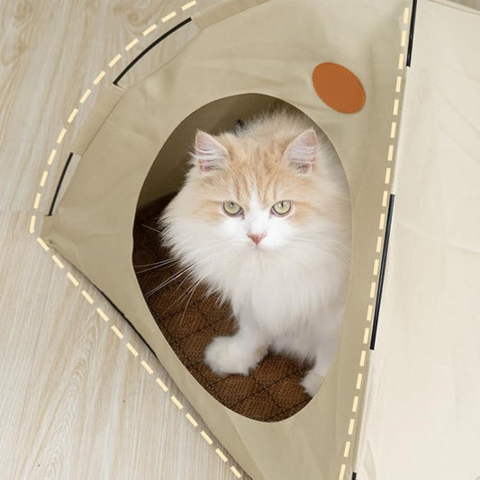 BreezyDen Pop-Up Pet Tent – Portable Indoor/Outdoor Cat Tent, Waterproof Pet Hideaway for Cats & Small Dogs with Mesh Window, Anti-Slip Base & Washable Design (Coffee, XL (20 catties Kitten))