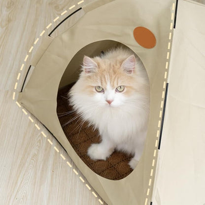 BreezyDen Pop-Up Pet Tent – Portable Indoor/Outdoor Cat Tent, Waterproof Pet Hideaway for Cats & Small Dogs with Mesh Window, Anti-Slip Base & Washable Design (White, L (15 catties Kitten))